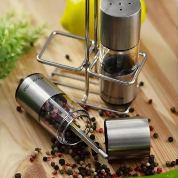 Набір для спецій Kamille Grinder Set перцемолка та сільничка на підставці 10х14.5см (111658) Набір для спецій Kamille Grinder Set перцемолка та сільничка на підставці 10х14.5см (111658)