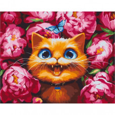 Картина по номерам "Мур в пионах" © Марианна Пащук BS53696 Brushme 40х50 см