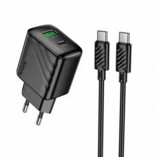 Сетевое зарядное устройство адаптер HOCO CS25A с кабелем Type C/Type C Rico 1USB/1Type-C, 20W/3A, поддержка быстрой зарядки (133968)