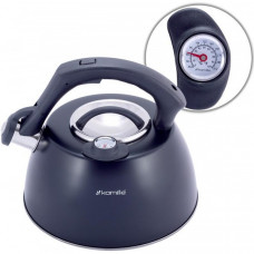 Чайник Kamille Whistling Kettle Thermo 3л з нержавіючої сталі зі свистком і термометром, чорний (62078)