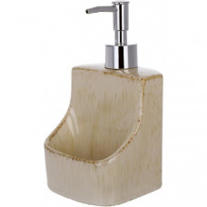 Дозатор для миючого засобу "Aged Beige" 400мл, 9.8х9.5х18см з підставкою для губки, бежевий (113278)