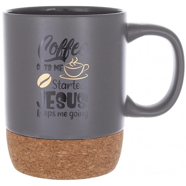 Кухоль керамічний "Coffee Time" 400мл з пробковою основою, сіра (110378)