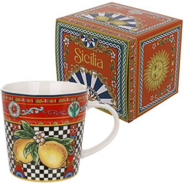 Кухоль порцеляновий Sicilia "Limoni" (Лимони) 450мл, подарункова чашка (110409)