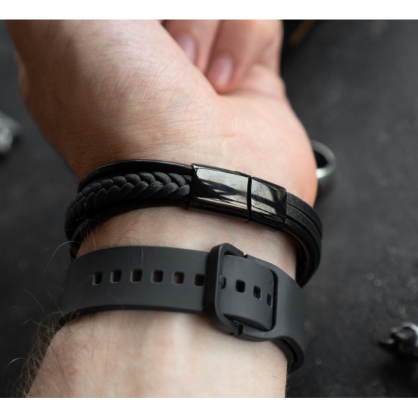 Браслет мужской кожаный NIB SKY черный 17-19 см (длина 21 см) (2587155888) Браслет мужской кожаный NIB SKY черный 17-19 см (длина 21 см) (2587155888)