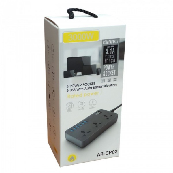 Сетевой удлинитель фильтр CP02 на 3 розетки + 6 USB 3.1A 2 метра Чёрный (105819) Сетевой удлинитель фильтр CP02 на 3 розетки + 6 USB 3.1A 2 метра Чёрный (105819)