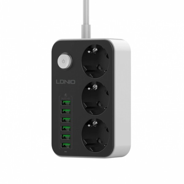 Сетевой фильтр удлинитель 3 розетки с 6 USB 2м с защитой с заземлением LDNIO SE3631 2500W 10A (42029) Сетевой фильтр удлинитель 3 розетки с 6 USB 2м с защитой с заземлением LDNIO SE3631 2500W 10A (42029)
