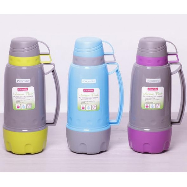 Термос Kamille Glass Pleasure 1800мл дзеркальна колба і 2 чашечки (114129)