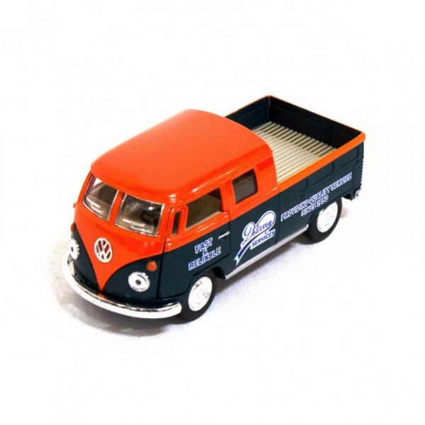 Детская модель машинки Volkswagen Bus Double Cab Pickup Delivery 1963 Kinsmart KT5396W инерционная, 1:34 (Orange)