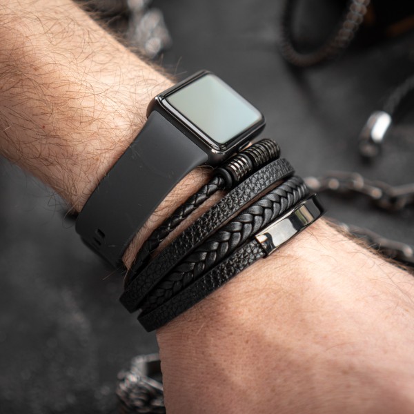 Браслет мужской кожаный METAL COLOR: T3 черный 17-19 см (длина 21 см) (2396415396) Браслет мужской кожаный METAL COLOR: T3 черный 17-19 см (длина 21 см) (2396415396)
