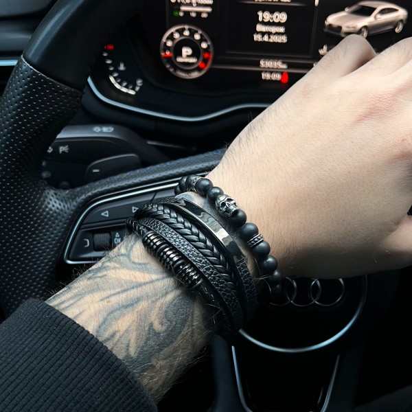 Браслет мужской кожаный METAL COLOR: T3 черный 17-19 см (длина 21 см) (2396415396) Браслет мужской кожаный METAL COLOR: T3 черный 17-19 см (длина 21 см) (2396415396)