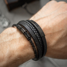Браслет мужской кожаный METAL COLOR: A3 черный плетеный 15-17 см (2396415400)