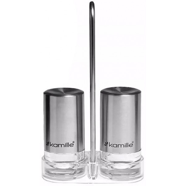 Набір для спецій Kamille Grinder Set перечниця / сільничка 2х40мл на сталевій підставці 10х17см (111659)