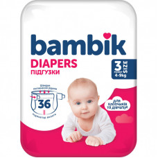 Подгузники Bambik Medium MIDI Размер 3 (4-9 кг) 36 шт (4823071652284)