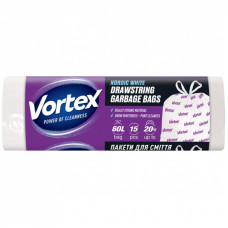 Пакеты для мусора Vortex с затяжкой белые 60 л 15 шт. (4823071640427)