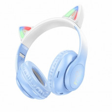 Наушники Hoco W42 Cat Ear Bluetooth с кошачьими ушками и LED подсветкой Голубые с белым (133789)